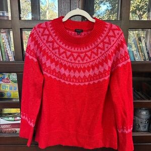 Talbots Women's Red and Pink Fair Isle Sweater